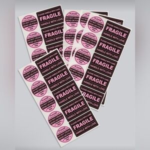 100 Pink Fragile Stickers